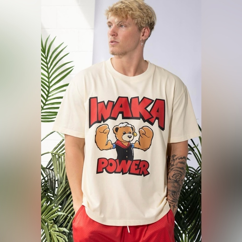 Inaka Power Bear Graphic T Shirt XXL Cream Oversized Gym Streetwear